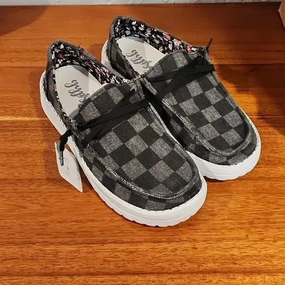 Gypsy Jazz Shoes Gypsy Jazz Black Buffalo Plaid Slip On Shoes